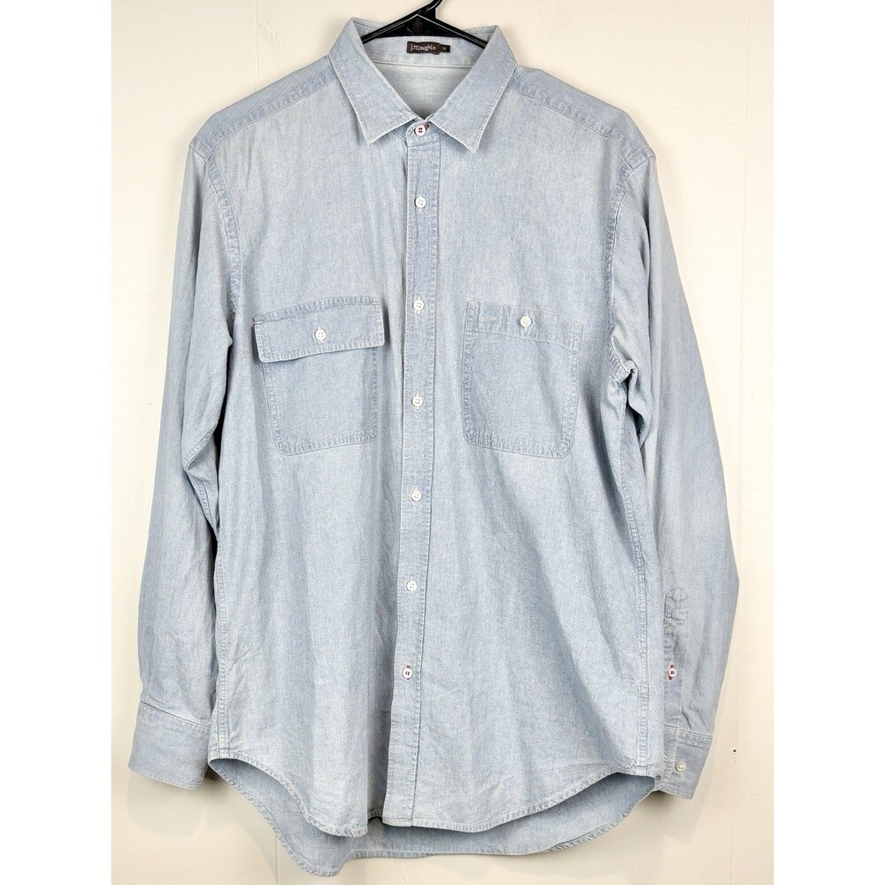 J McLaughlin Blouse Button Down Chambray Denim Coastal Relaxed Long Sleeve MED